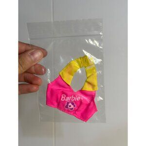 VTG Barbie Clothes Neon Pink Yellow Cropped Backless Tube Top Workout Outfit